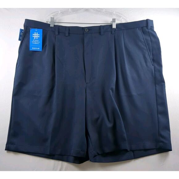 Haggar Cool 18 Pro Gabardine Pleated Expandable Waist Shorts 50Wx10 Big Tall NWT - Picture 1 of 12